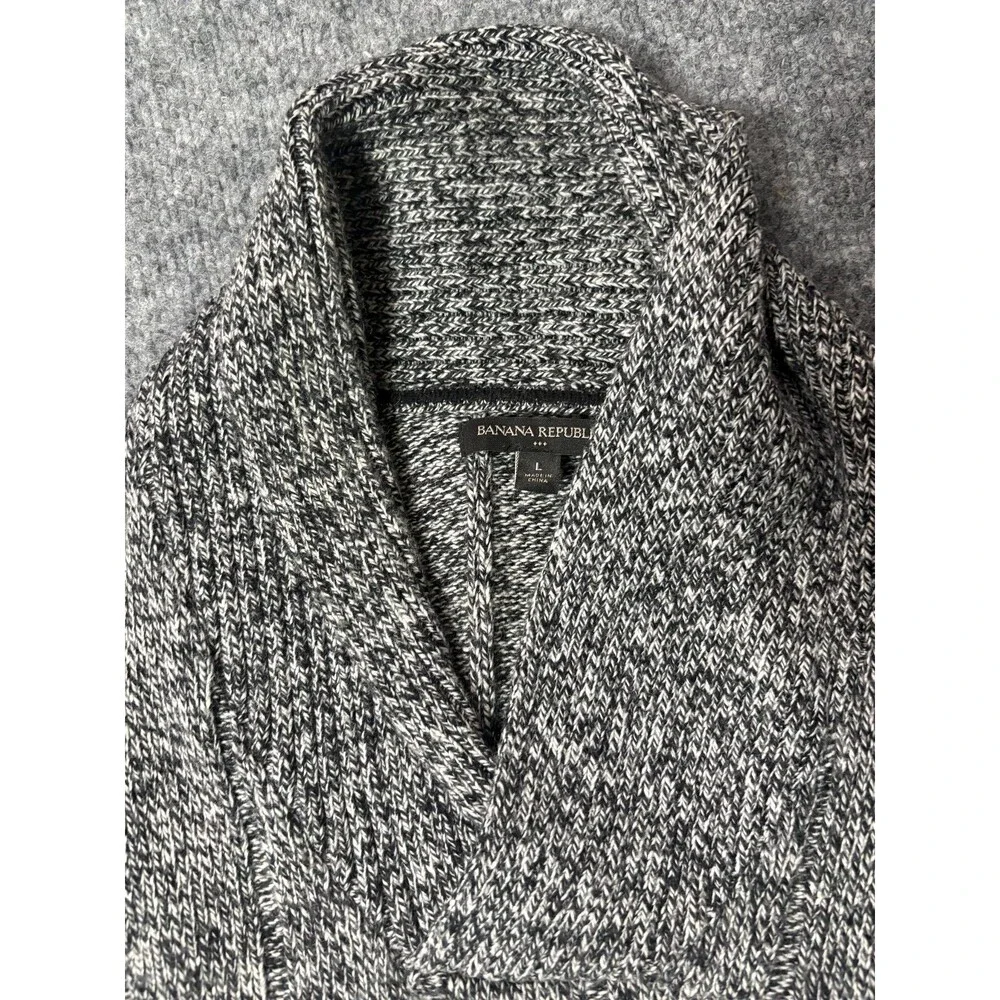 Banana Republic Sweater Mens Large Black & White Knit Long Sleeve Pull Over